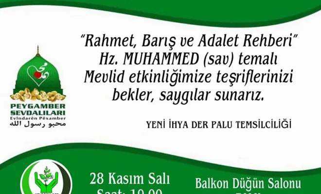 Palu Yeni İhya-der`in Kutlu Doğum Tarihi Belli Oldu