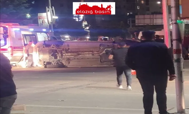 Elazığ`da  Meydana Gelen Kazada Otomobil Takla Attı