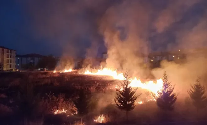 Palu'da okul yanında  çıkan yangın korkuttu 